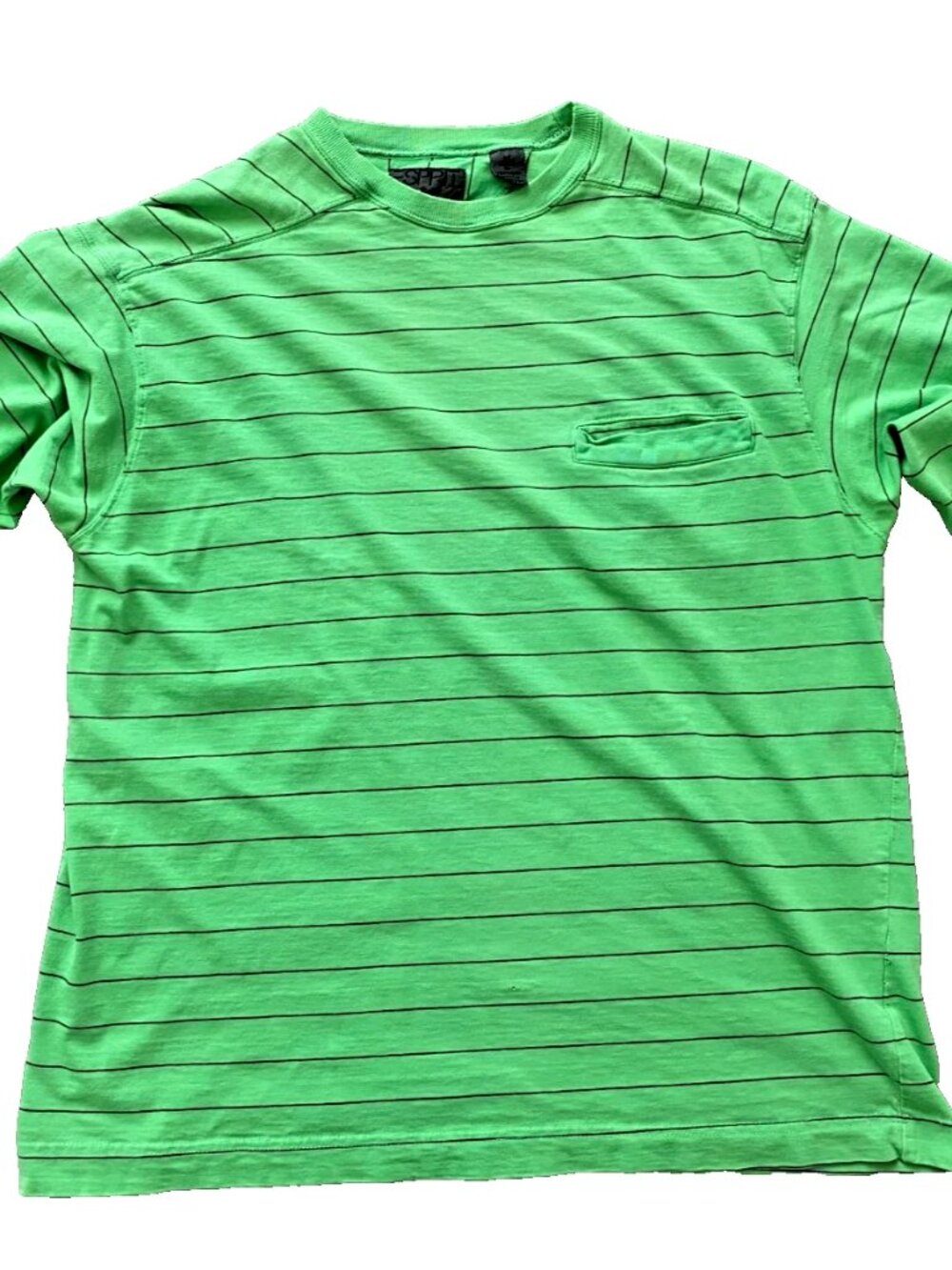 Vintage 90s Esprit Long Sleeve Green Striped Pocket T-Shirt